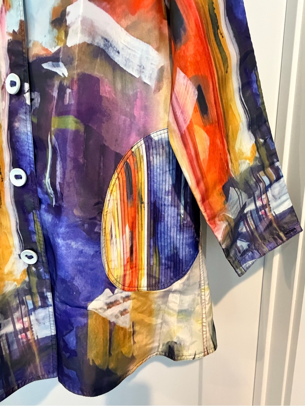 UBU Watercolor Print Raincoat in Blue, Orange & Yellow - Picture 5 of 5